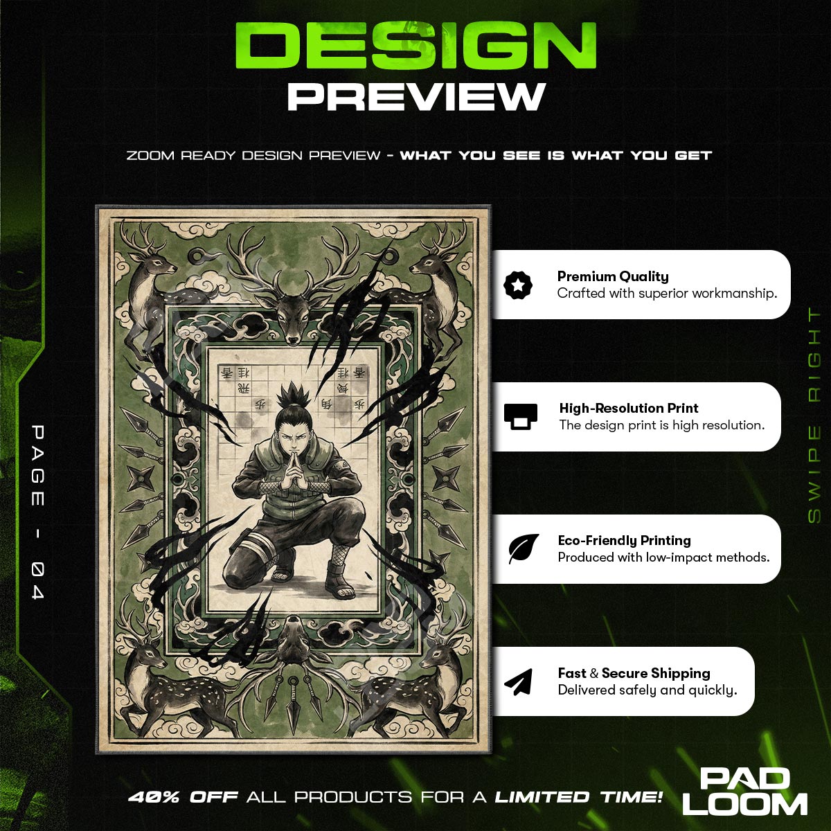 Shikamaru Shadow Art Rug - Naruto Shippuden Chair Mat