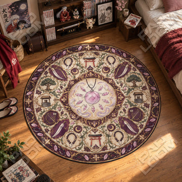 Shikon Jewel Medallion Inuyasha round rug on a bedroom floor - Inuyasha chair mat