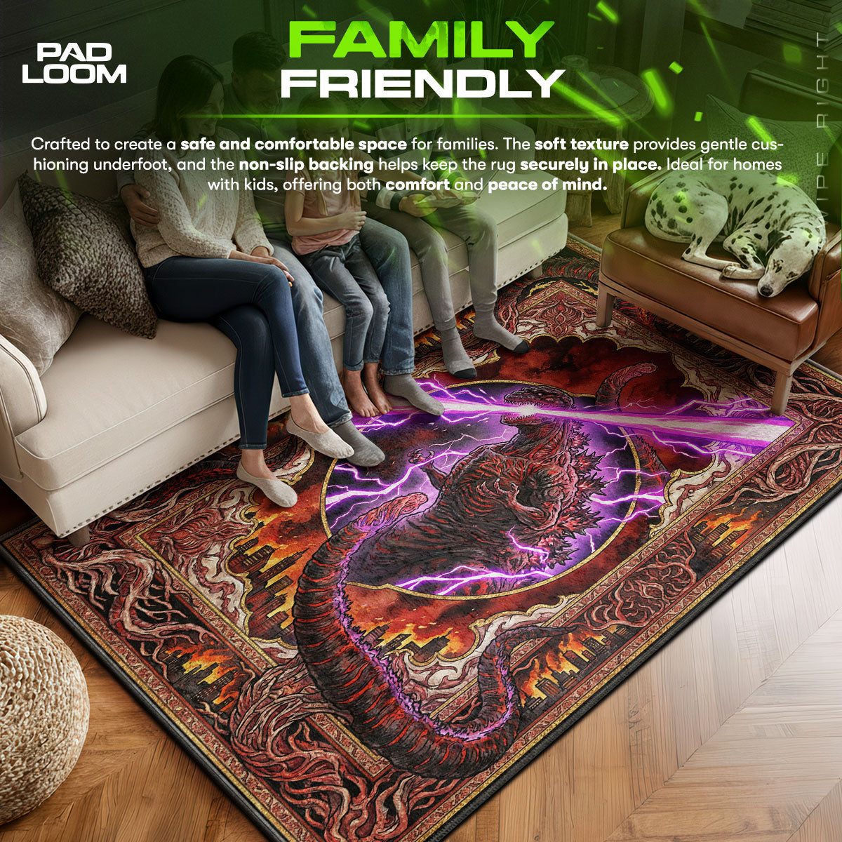 Shin area rug showing full Kaiju artwork