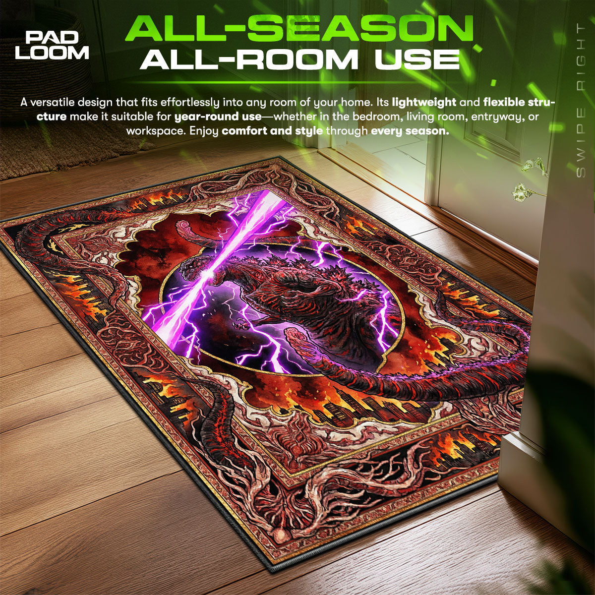 Shin Godzilla Purple Beam Room fan rug — premium quality print