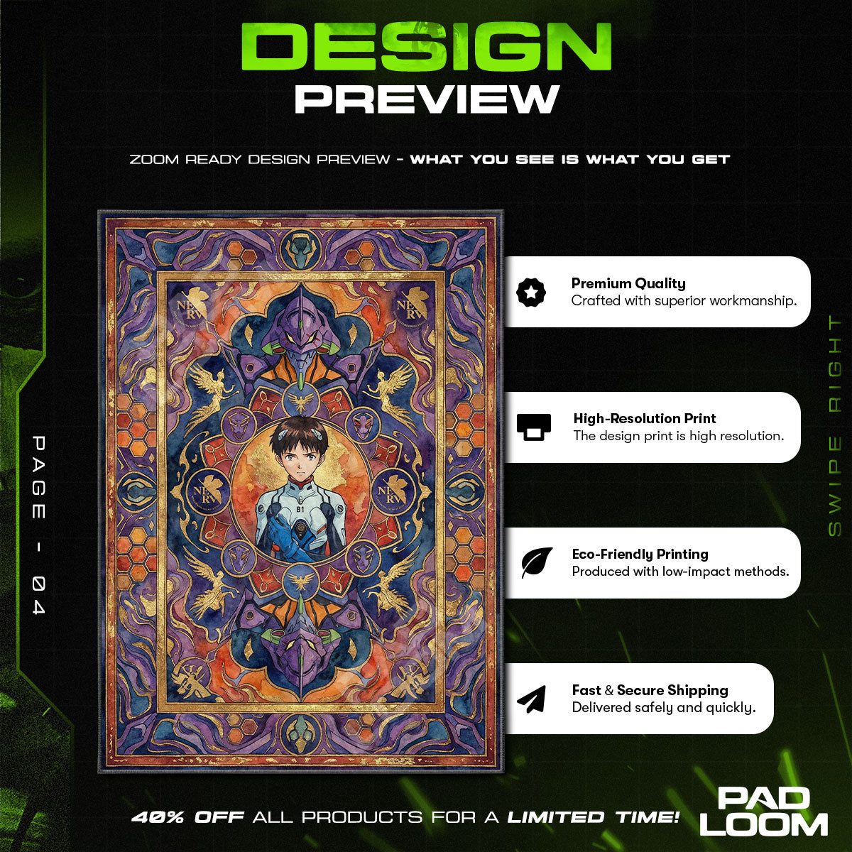 Shinji Ikari Pilot Portrait Rug - Evangelion Chair Mat