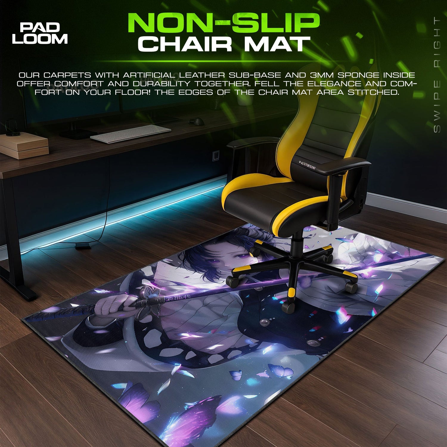 Shinobu Insect Dance Mouse Pad, Demon Slayer Gaming Desk Mat Padloom