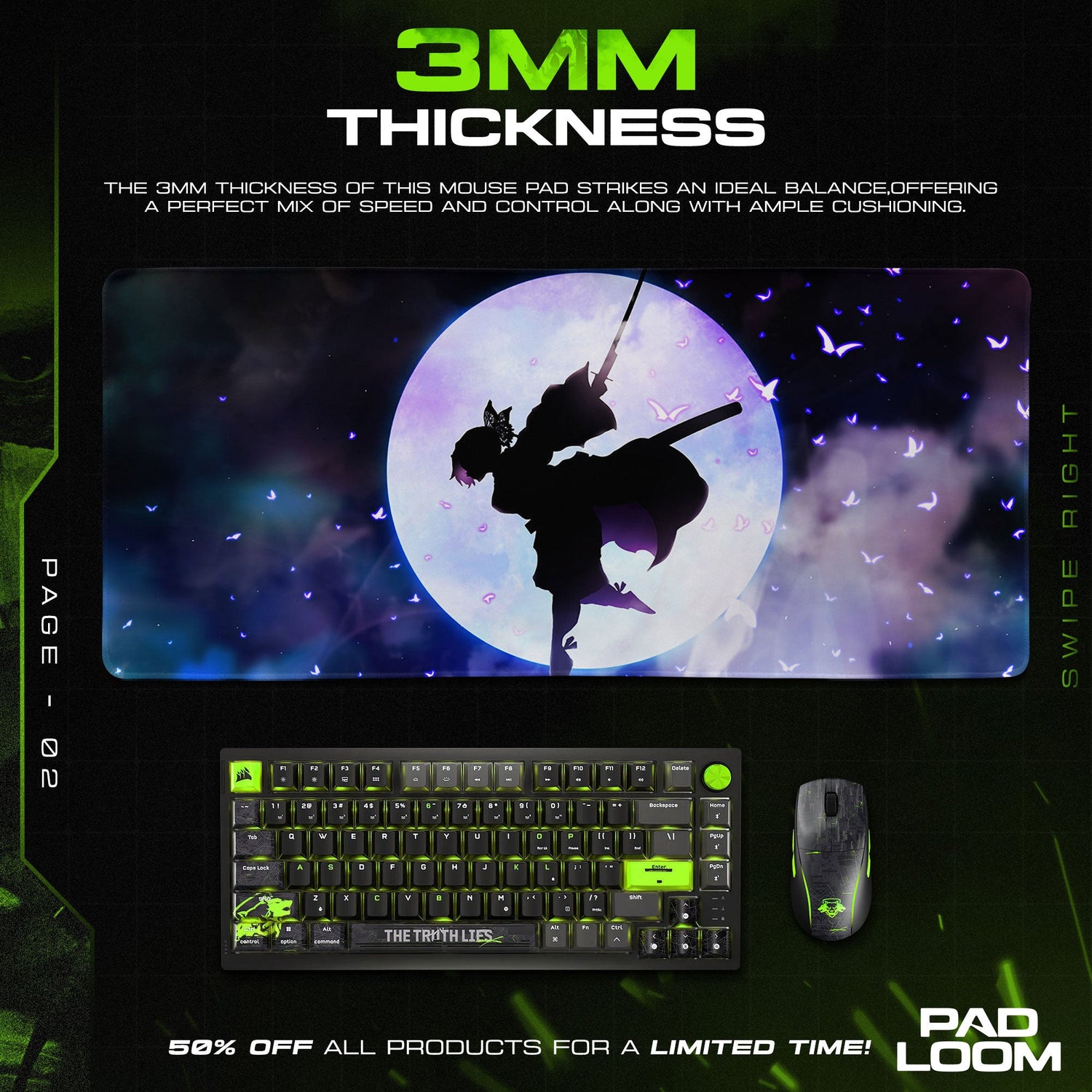 Shinobu Kocho Mouse Pad - Moonlight Grace Anime Desk Mat Padloom