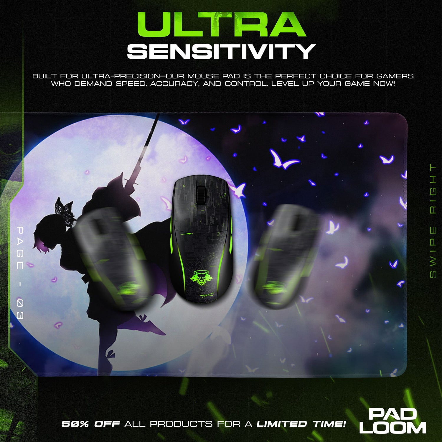 Shinobu Kocho Mouse Pad - Moonlight Grace Anime Desk Mat Padloom