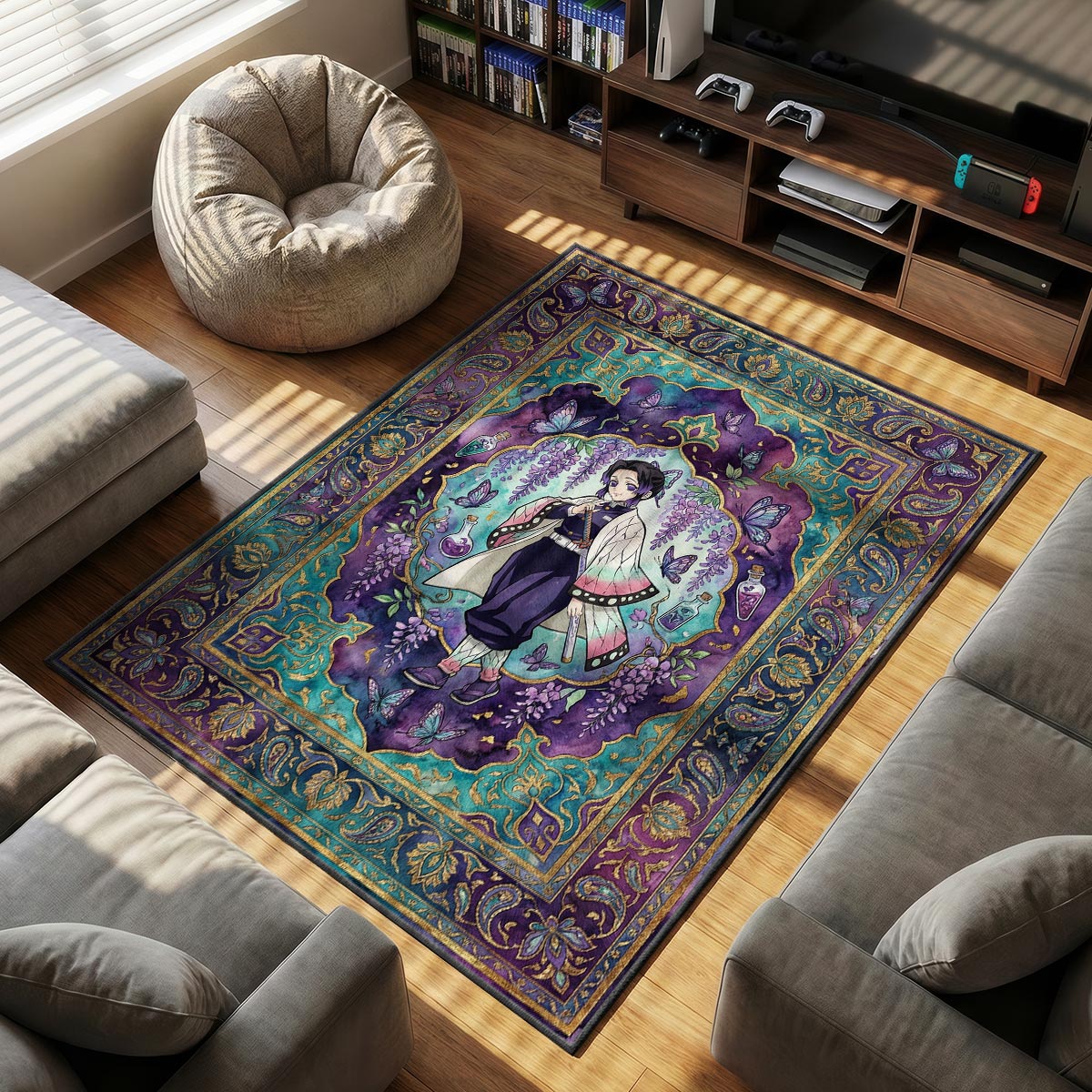 Shinobu Kocho themed area rug for home decor fans