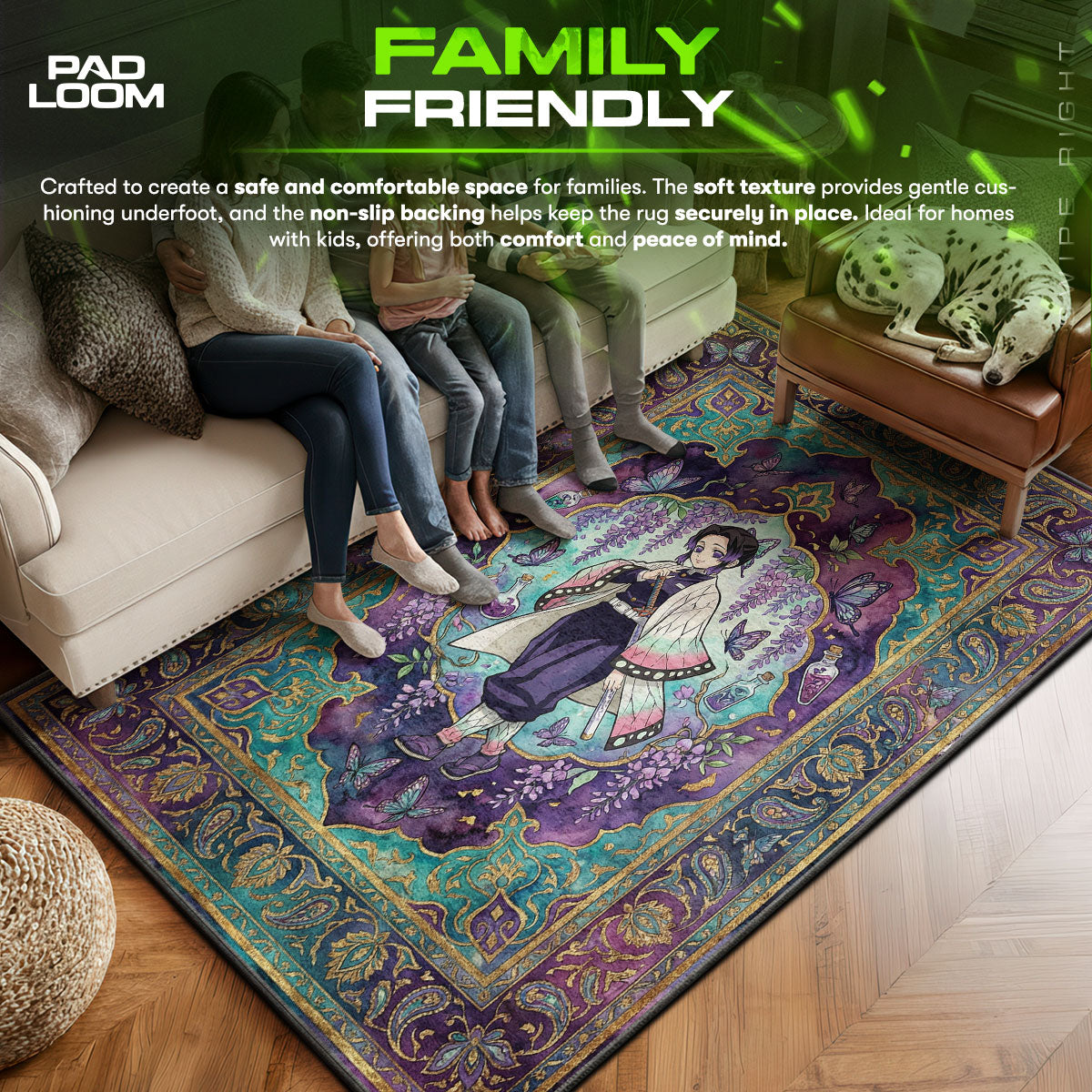 Shinobu area rug showing full home decor artwork