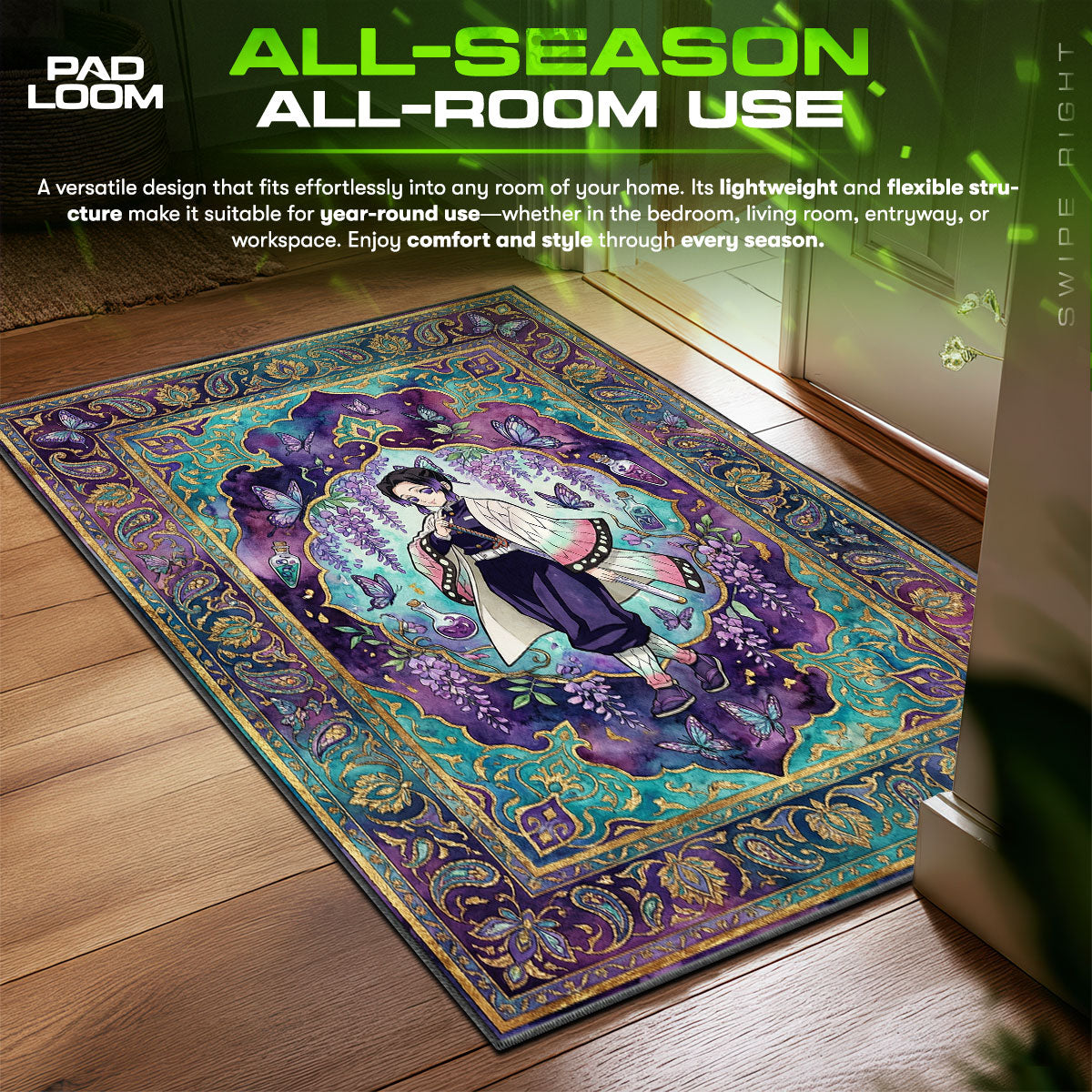 Shinobu Kocho Wisteria Butterfly Demon Slayer Chair fan rug — premium quality print