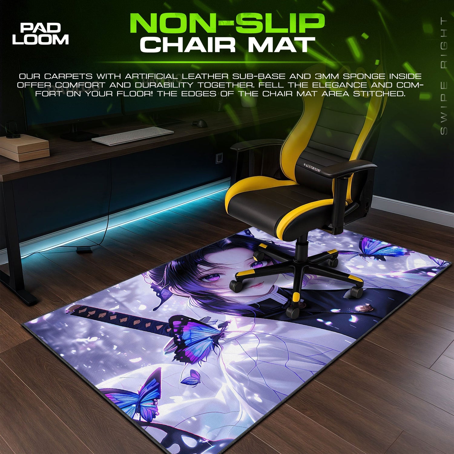 Shinobu Serene Butterflies Mouse Pad, Anime Gaming Desk Mat Padloom