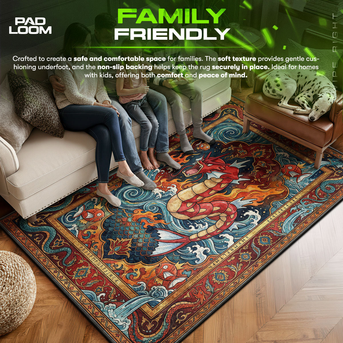 Shiny area rug showing full Pokemon artwork