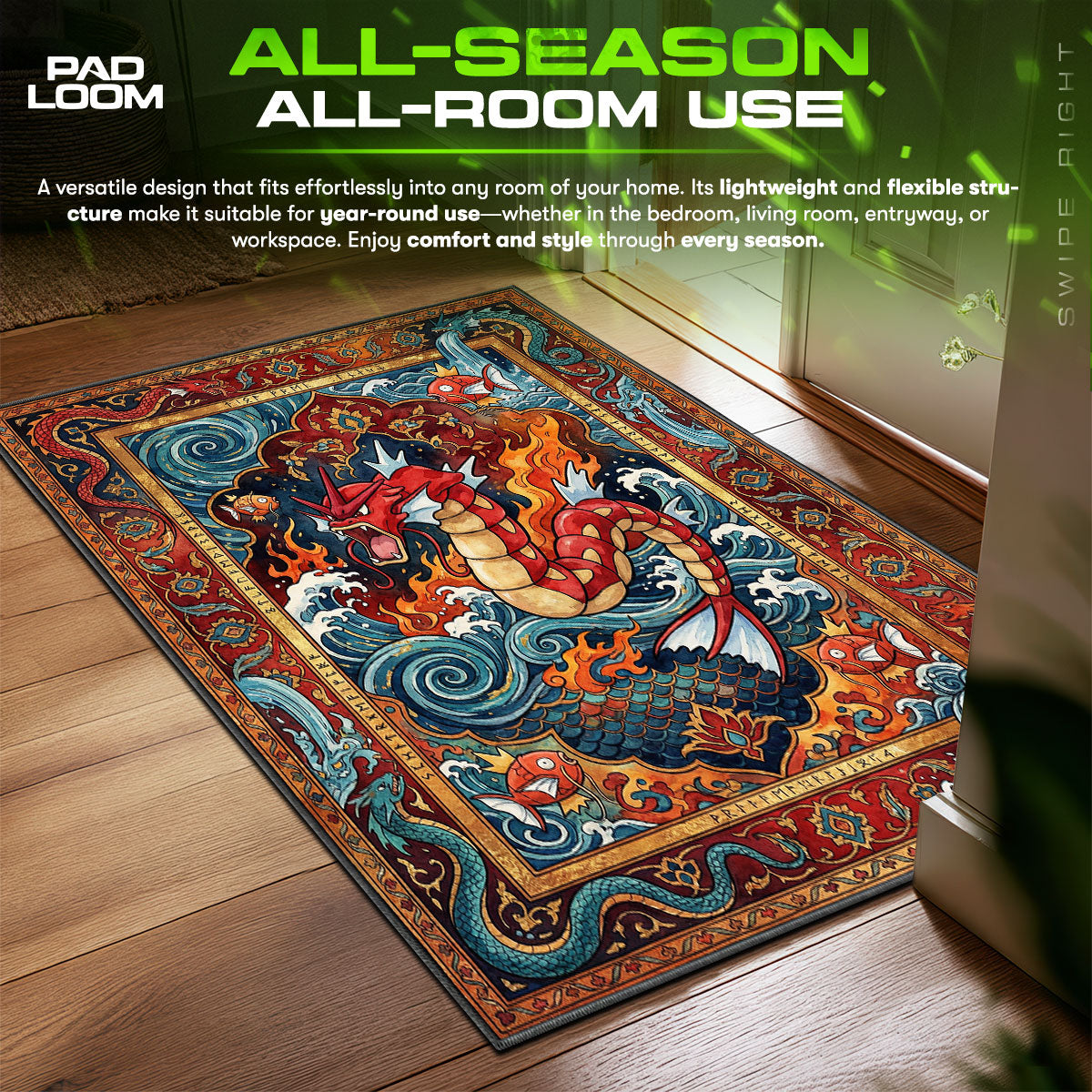 Shiny Gyarados Lake Rage Chair fan rug — premium quality print