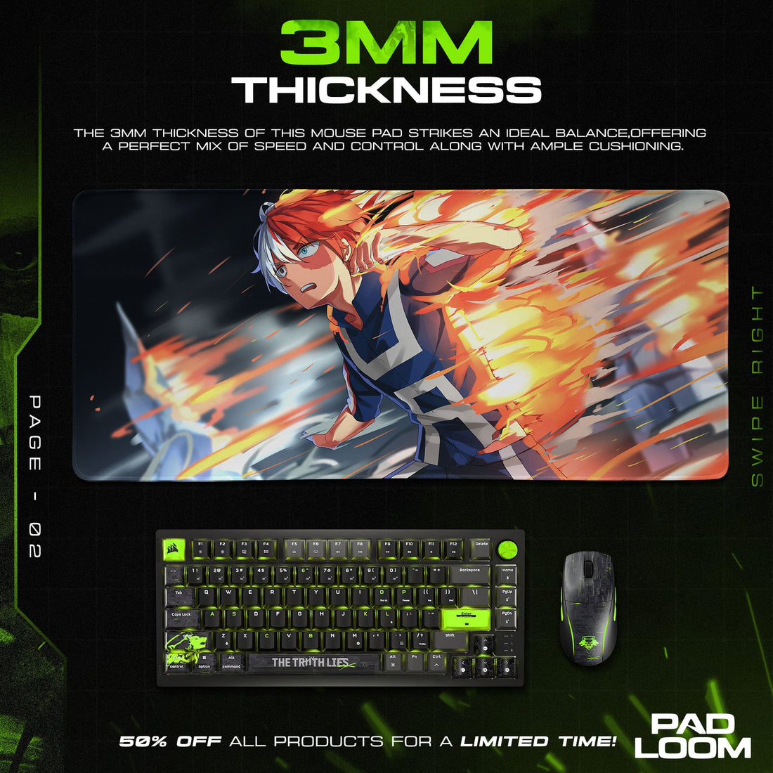 Shoto Todoroki Mouse Pad - Dual Power Anime Desk Mat Padloom