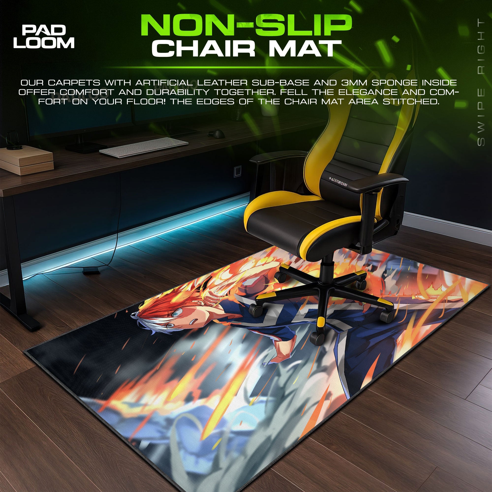 Shoto Todoroki Mouse Pad - Dual Power Anime Desk Mat Padloom