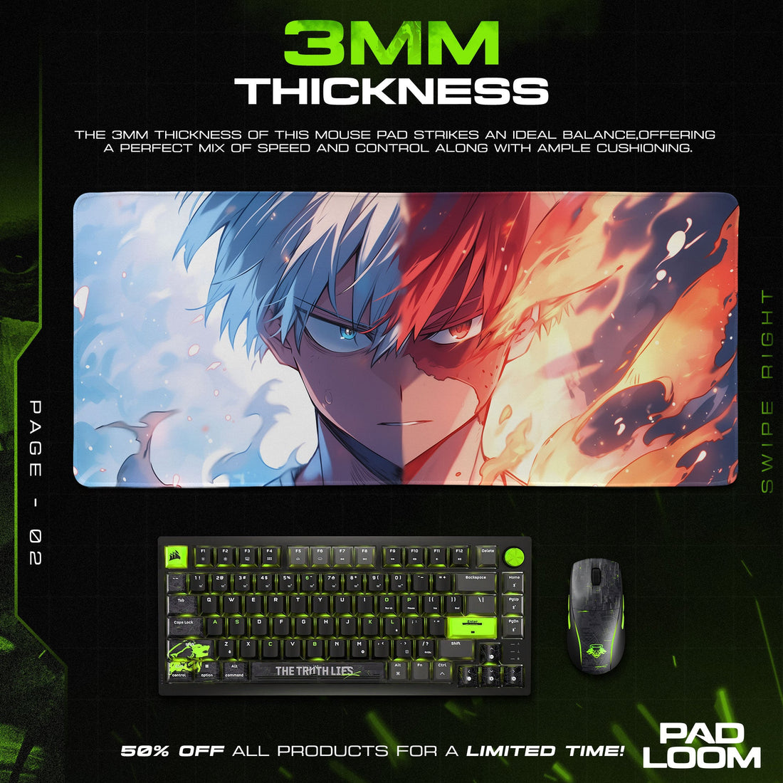 Shoto Todoroki Mouse Pad - Elemental Fury Anime Desk Mat Padloom