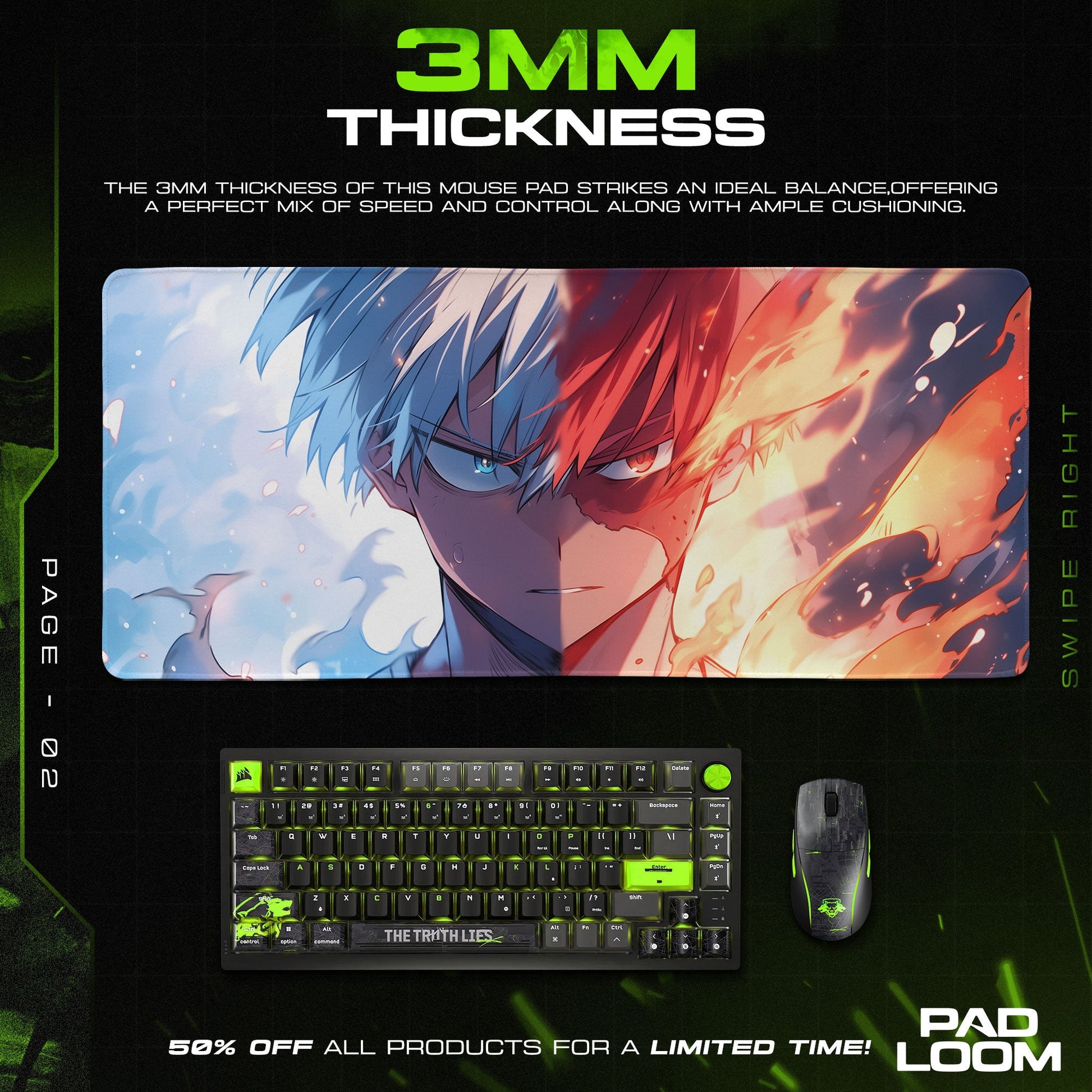 Shoto Todoroki Mouse Pad - Elemental Fury Anime Desk Mat Padloom