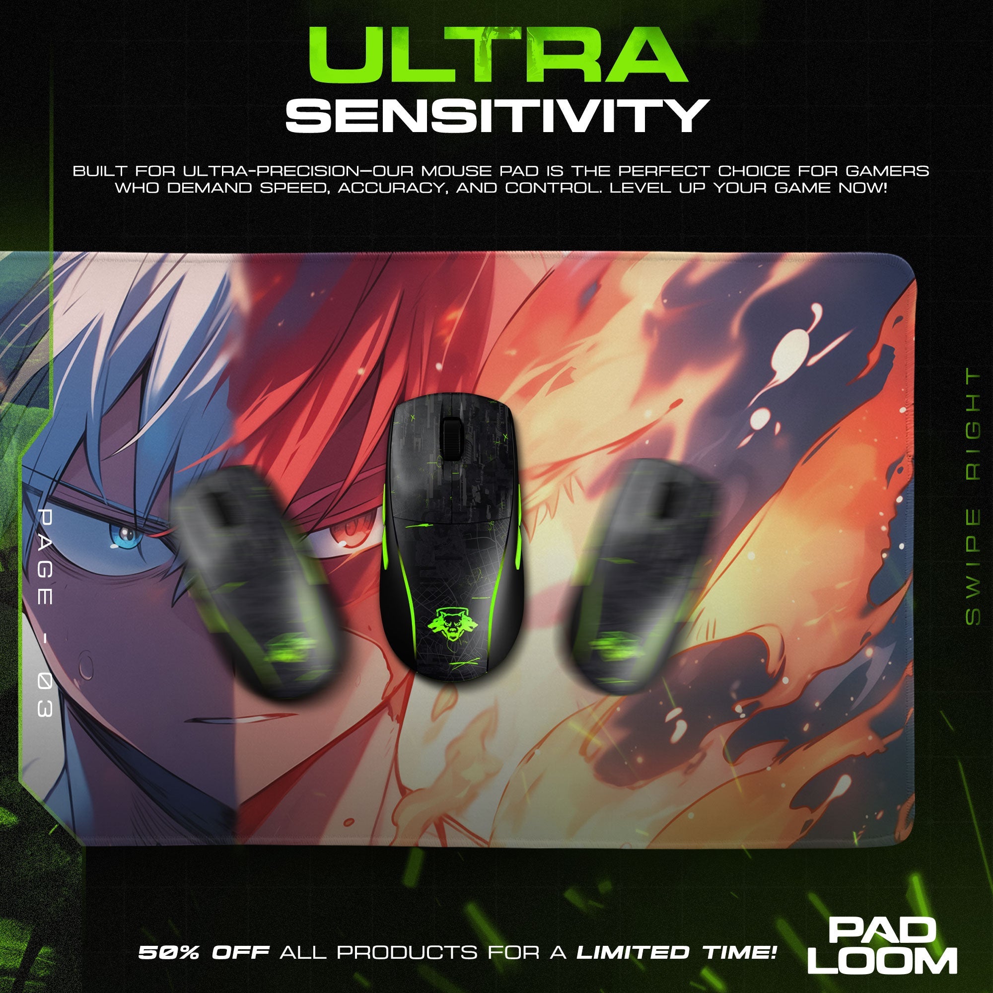 Shoto Todoroki Mouse Pad - Elemental Fury Anime Desk Mat Padloom