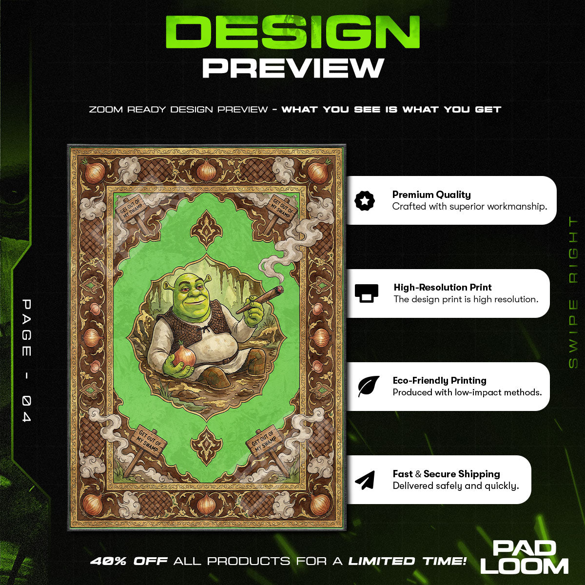 Floor character design printed on rug