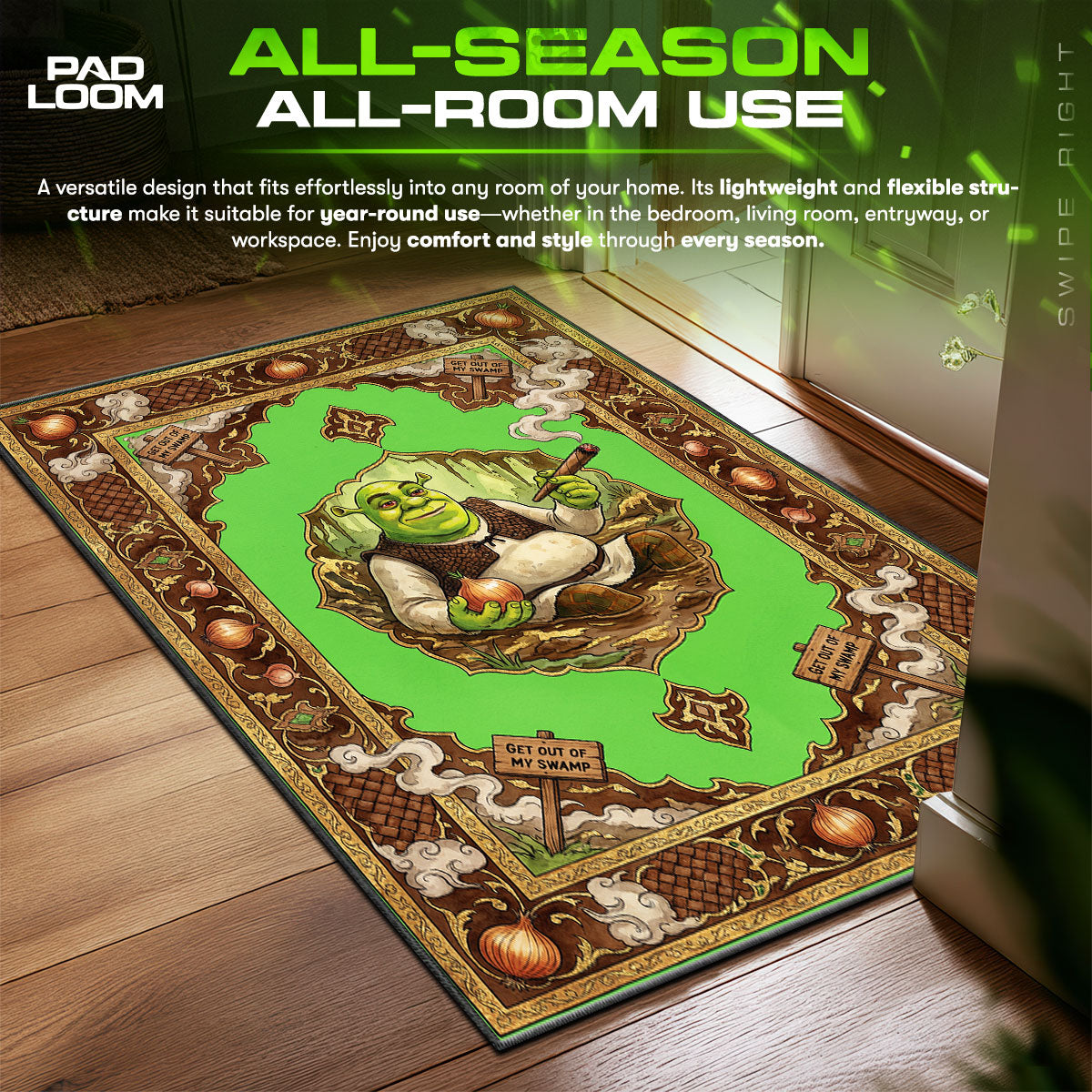Shrek Swamp Boss Cigar Hypebeast Floor fan rug — premium quality print