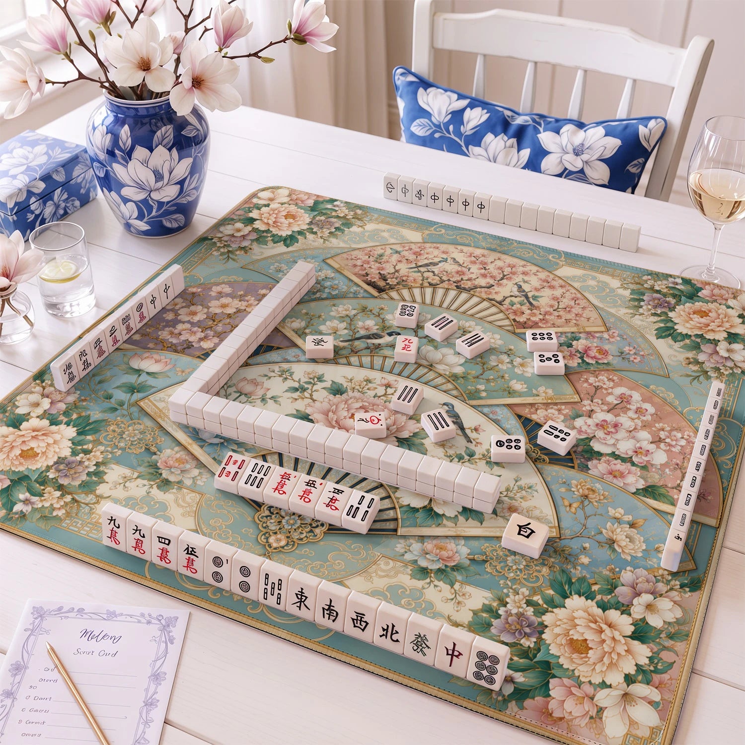 Silk Fan Garden mahjong mat – M (60x60 cm) and L (81x81 cm) sizes