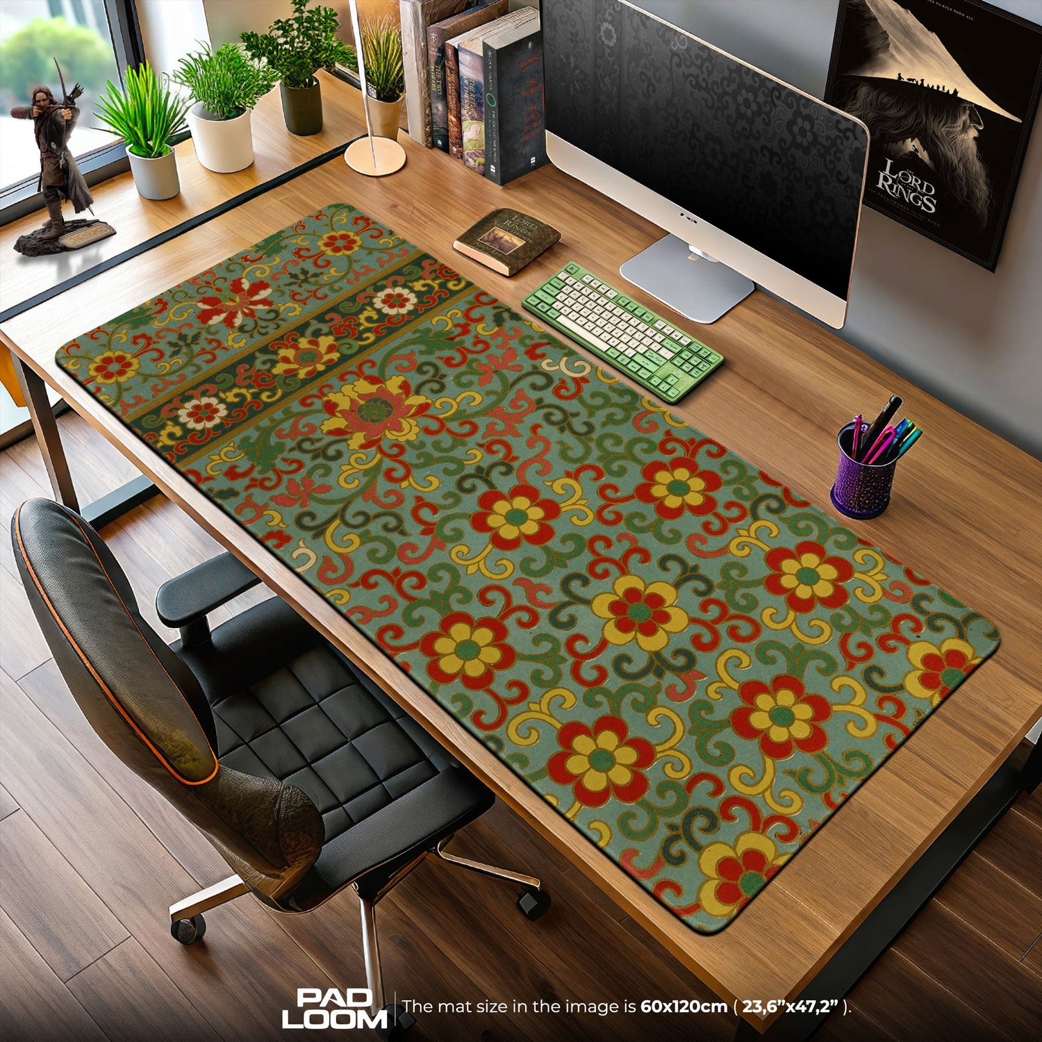 Silk Road Mouse Pad, Vintage Floral Brocade Gaming Desk Mat Padloom