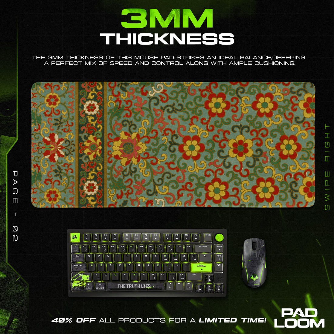 Silk Road Mouse Pad, Vintage Floral Brocade Gaming Desk Mat