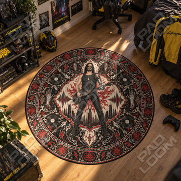 Silverhand Guitar Round Rug - Cyberpunk 2077 Chair Mat