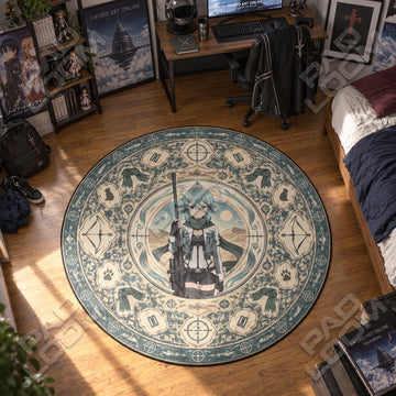 Sinon Desert Sword Art Online round rug on a bedroom floor - Sword Art Online chair mat