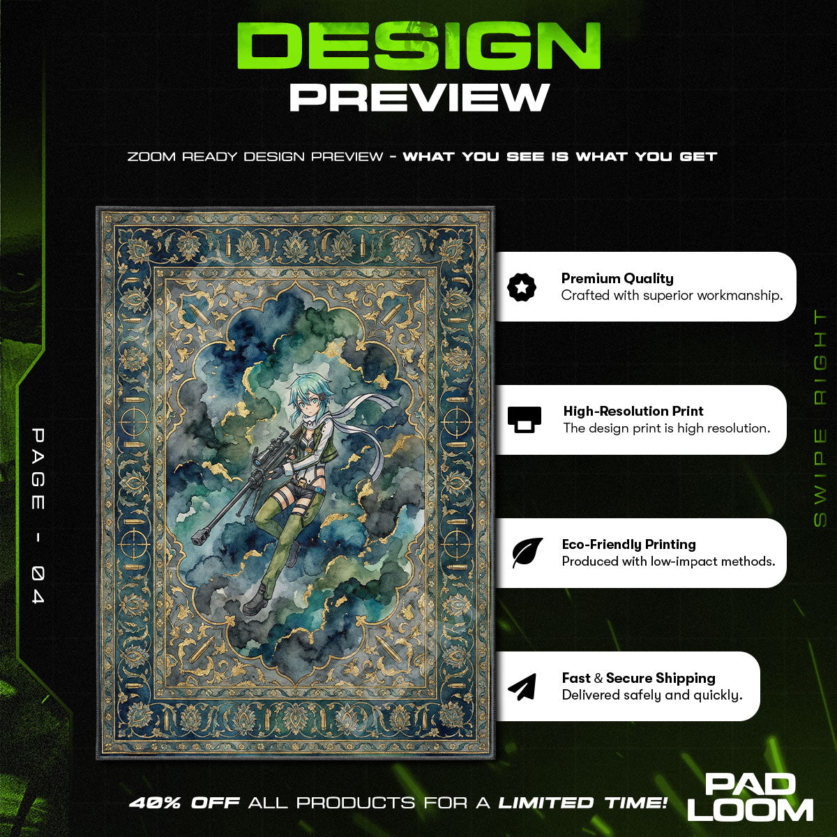 Sinon Sniper Action Rug - Sword Art Online Chair Mat