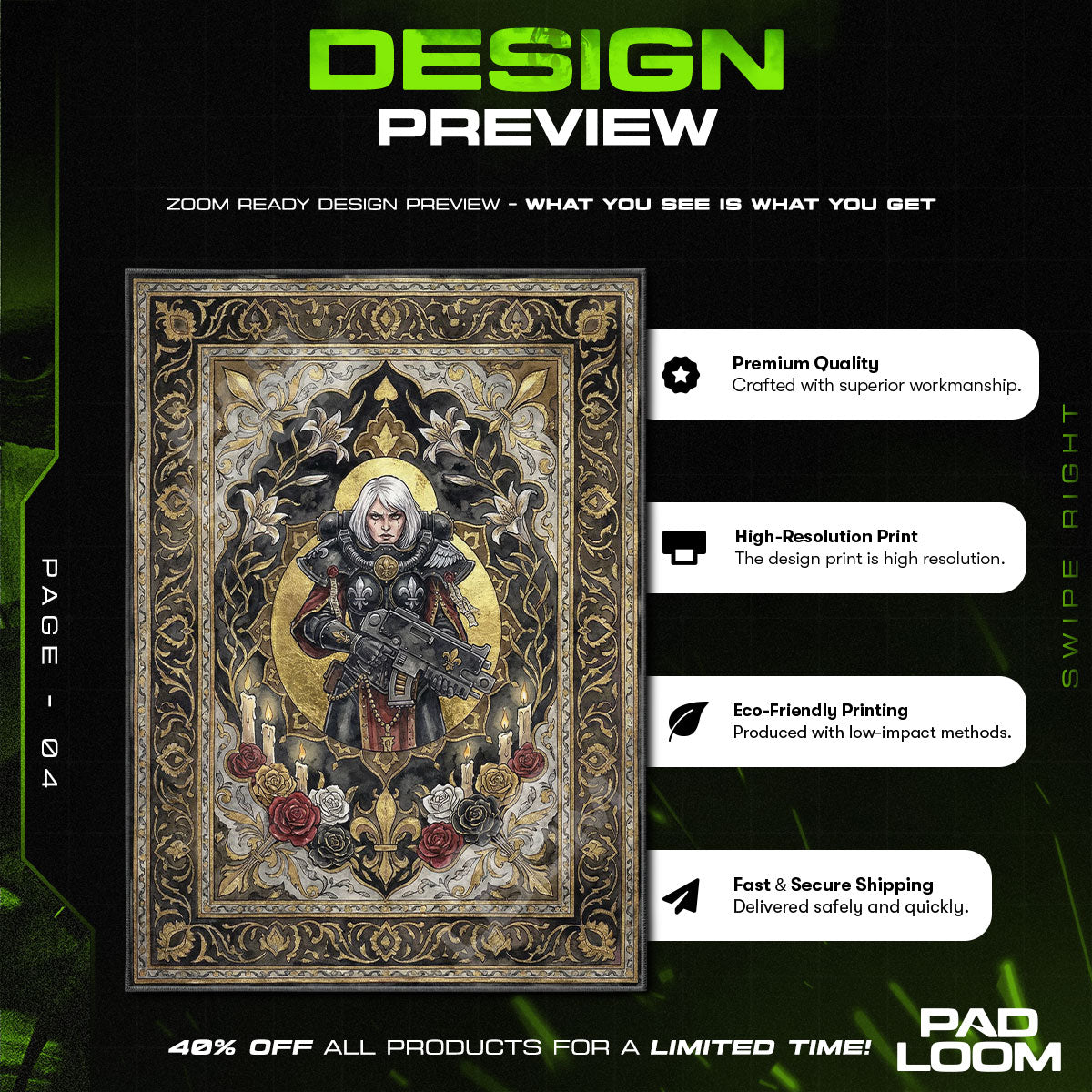 Schwester der Schlacht Lilienmuster-Teppich - Warhammer 40k Stuhlunterlage