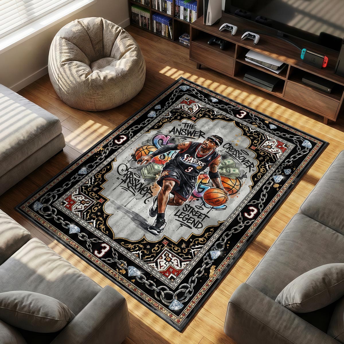 Sixers Answer themed area rug for home decor fans