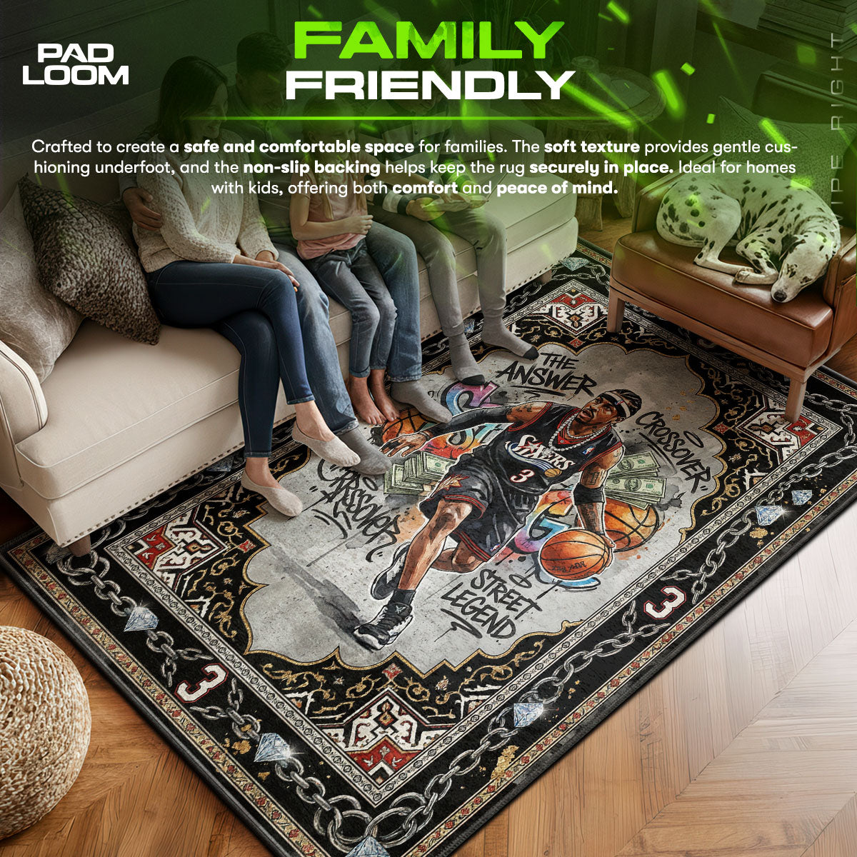 Sixers area rug showing full home decor artwork