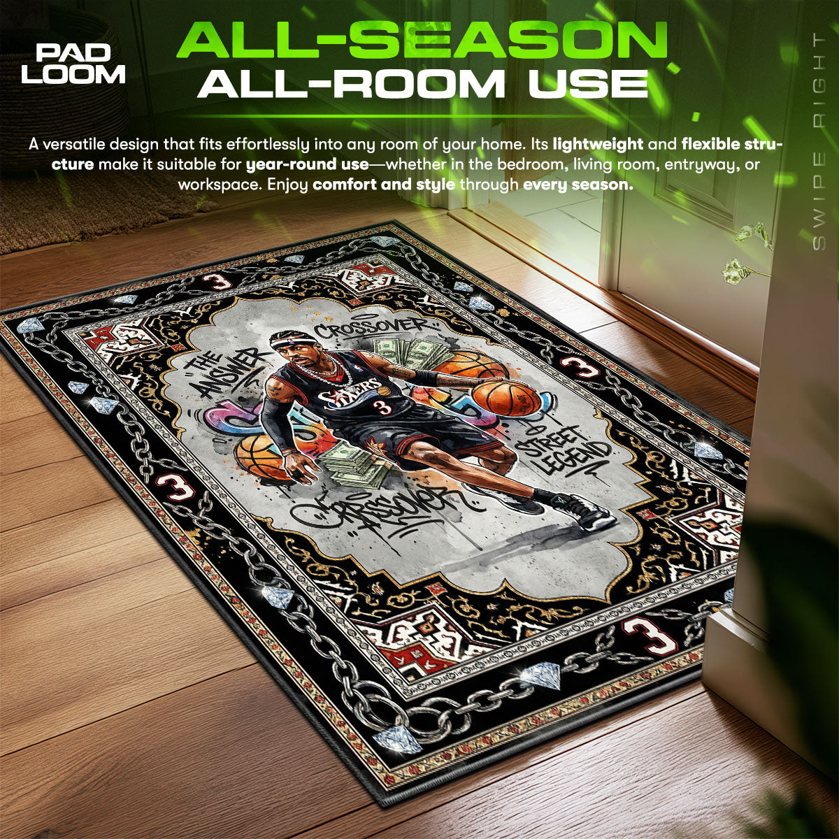 Sixers Answer Graffiti Streetwear Floor fan rug — premium quality print