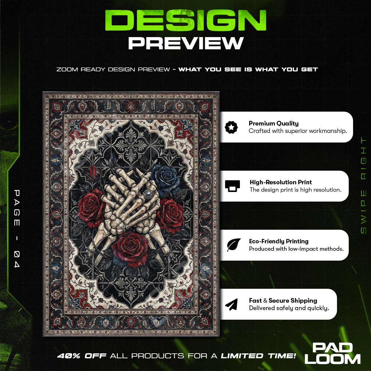 Skeleton Hands & Roses Dark Romance Area rug — main product view