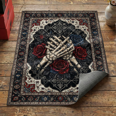 Skeleton Hands & Roses Rug — Gothic Dark Romance Area Rug