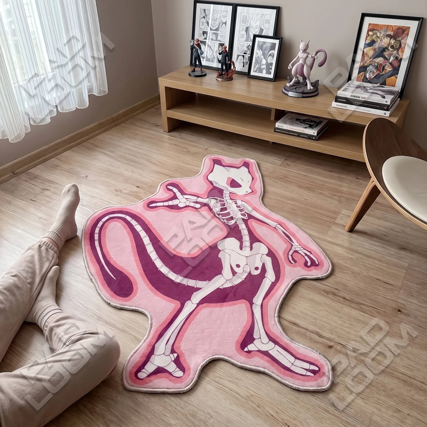 Skeleton Mewtwo Rug - Shaped Anime Area Rug