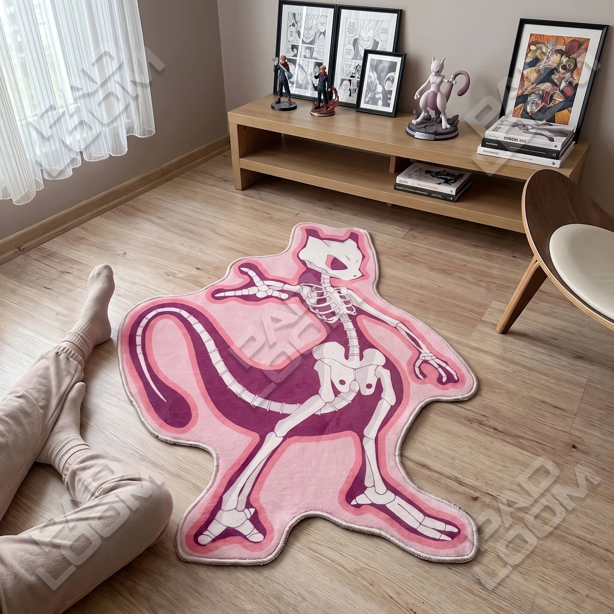 Skeleton Mewtwo Rug - Shaped Anime Area Rug