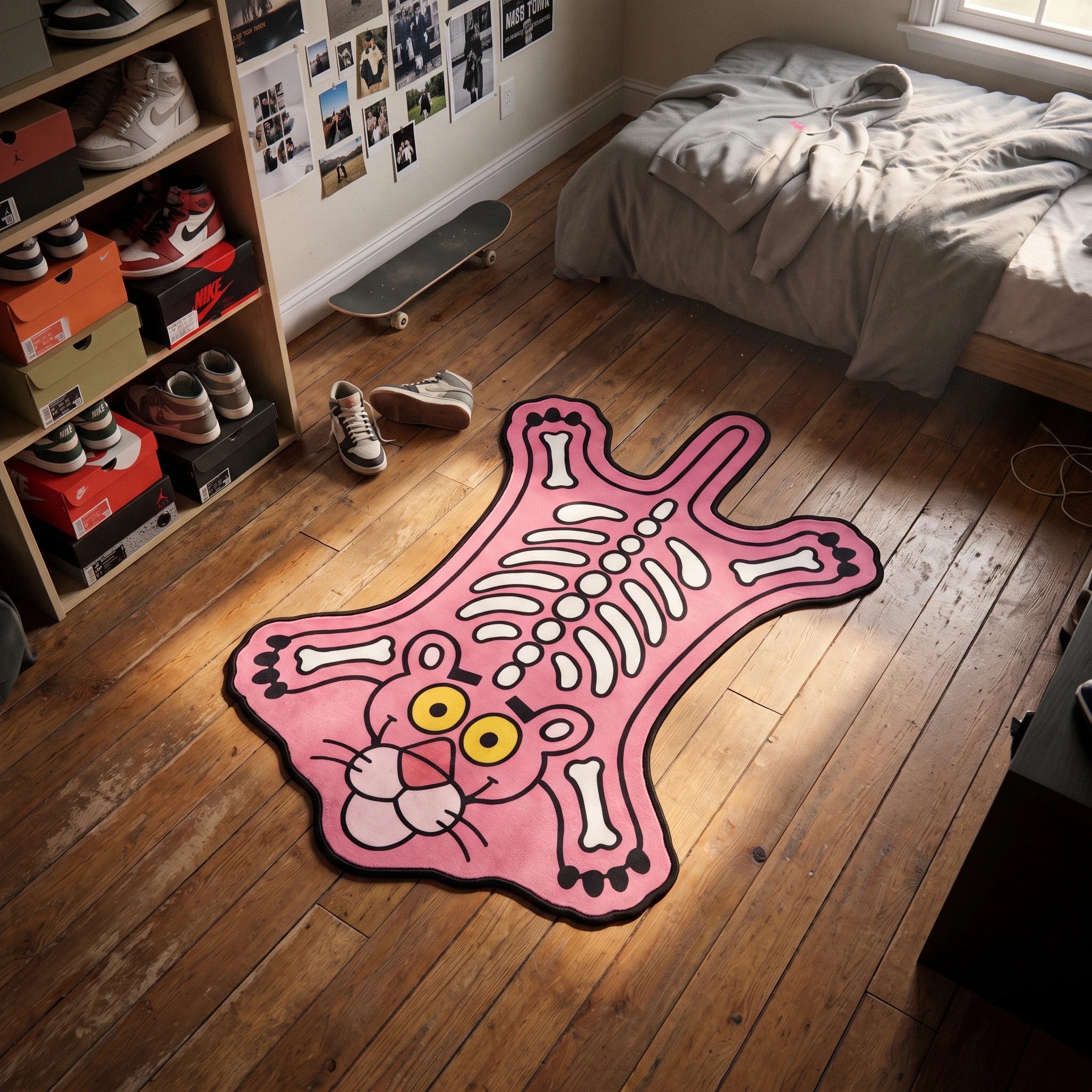Skeleton Pink Panther Rug - Shaped Anime Area Rug