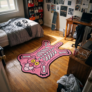 Skeleton Pink Panther Rug - Shaped Anime Area Rug