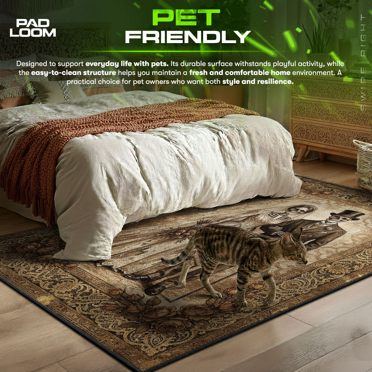 Skeleton Wedding themed area rug for Gothic fans