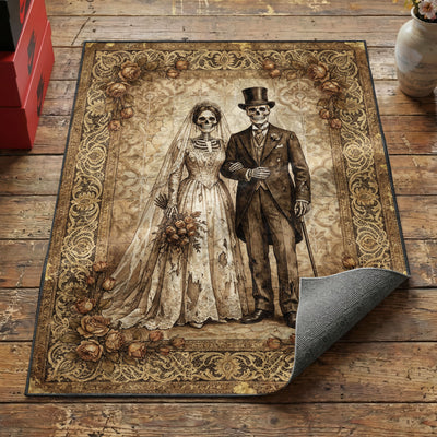 Skeleton Wedding Portrait Rug — Gothic Vintage Area Rug