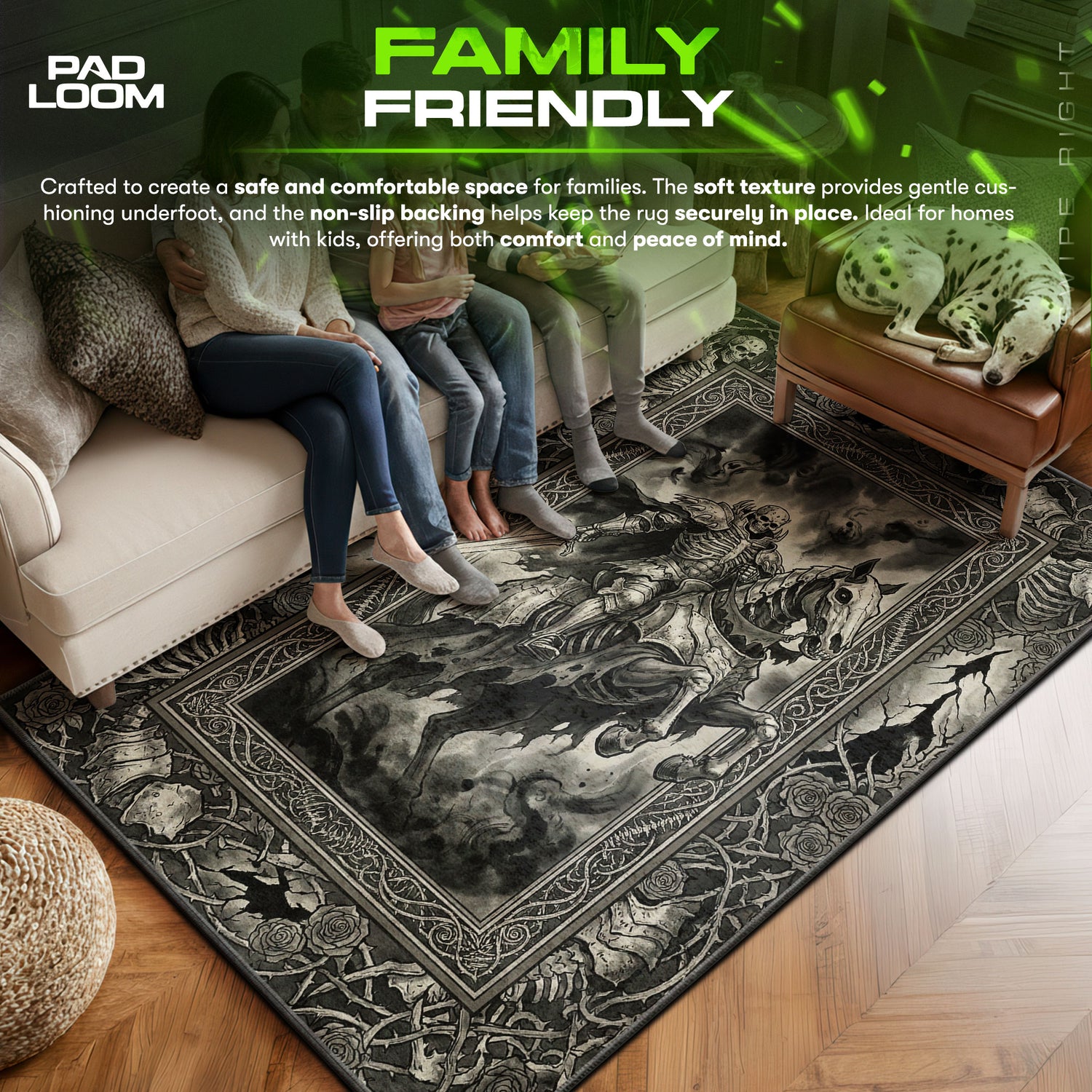 Skull area rug showing full home decor artwork