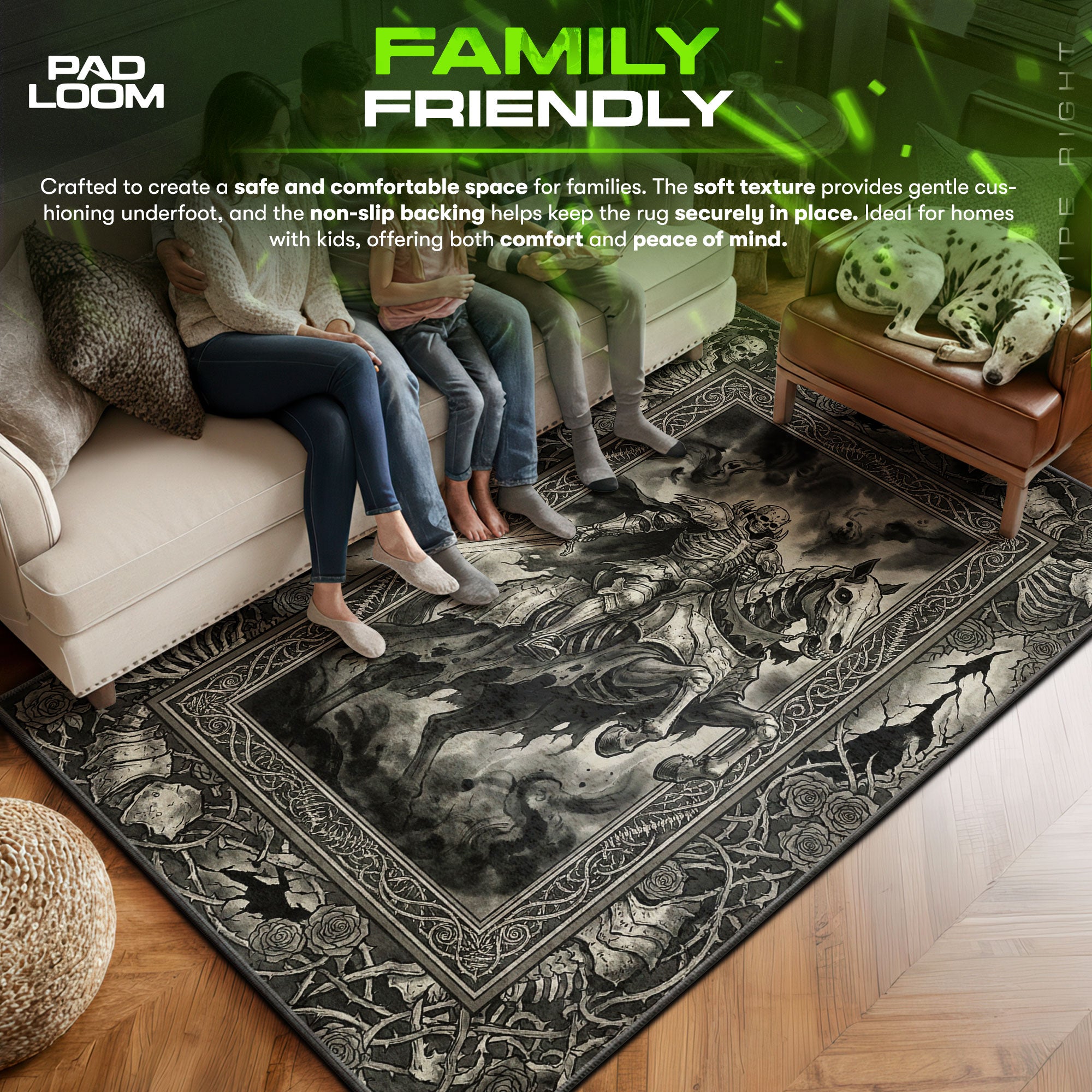 Skull area rug showing full home decor artwork