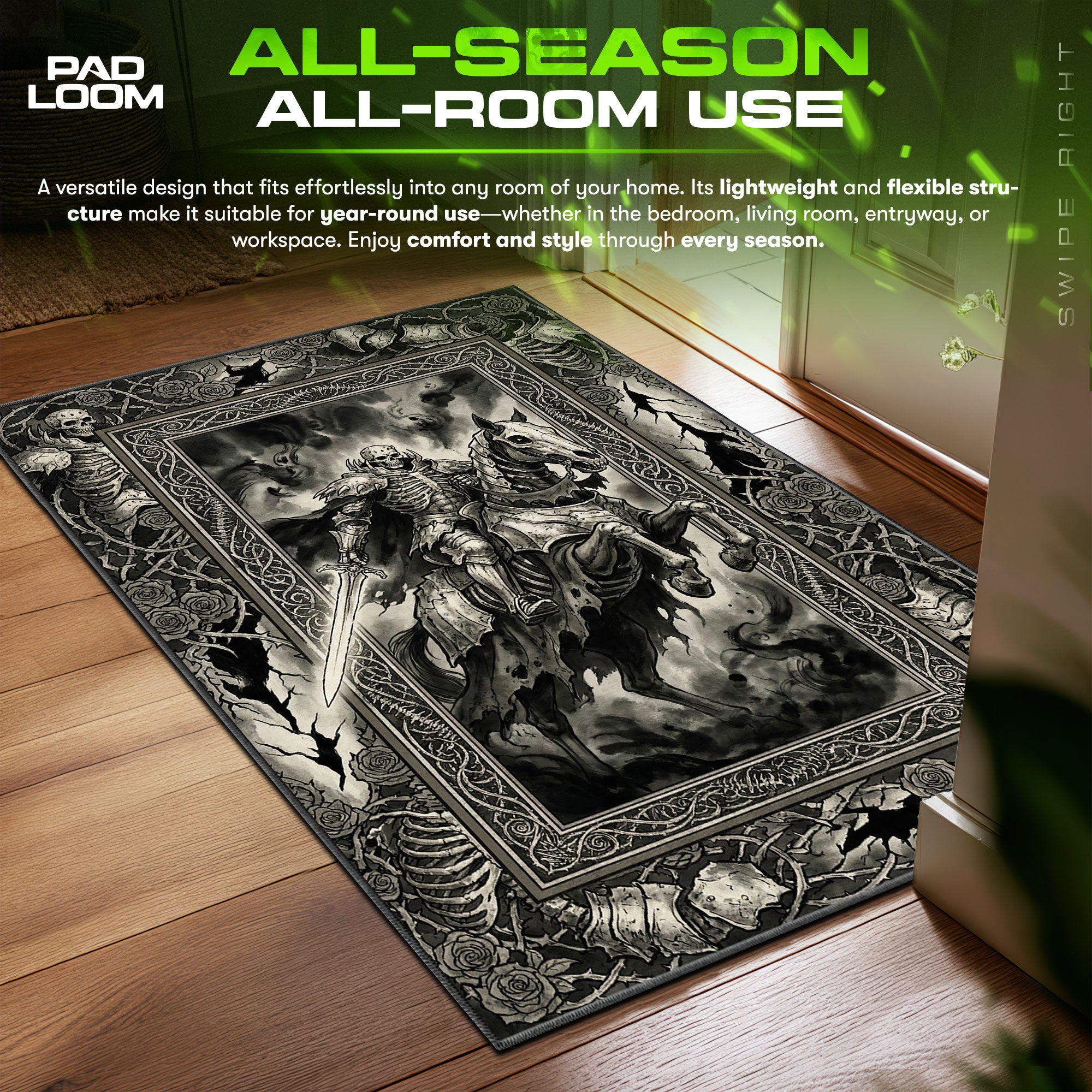 Skull Knight Skeleton Horseman Berserk Chair fan rug — premium quality print