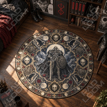 Skull Knight Moonlit Berserk round rug on a bedroom floor - Berserk chair mat