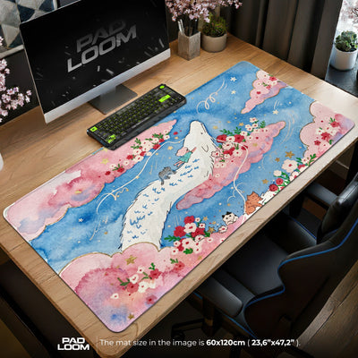 Sky Whale Bloom Voyage Mouse Pad - Kawaii Desk Mat