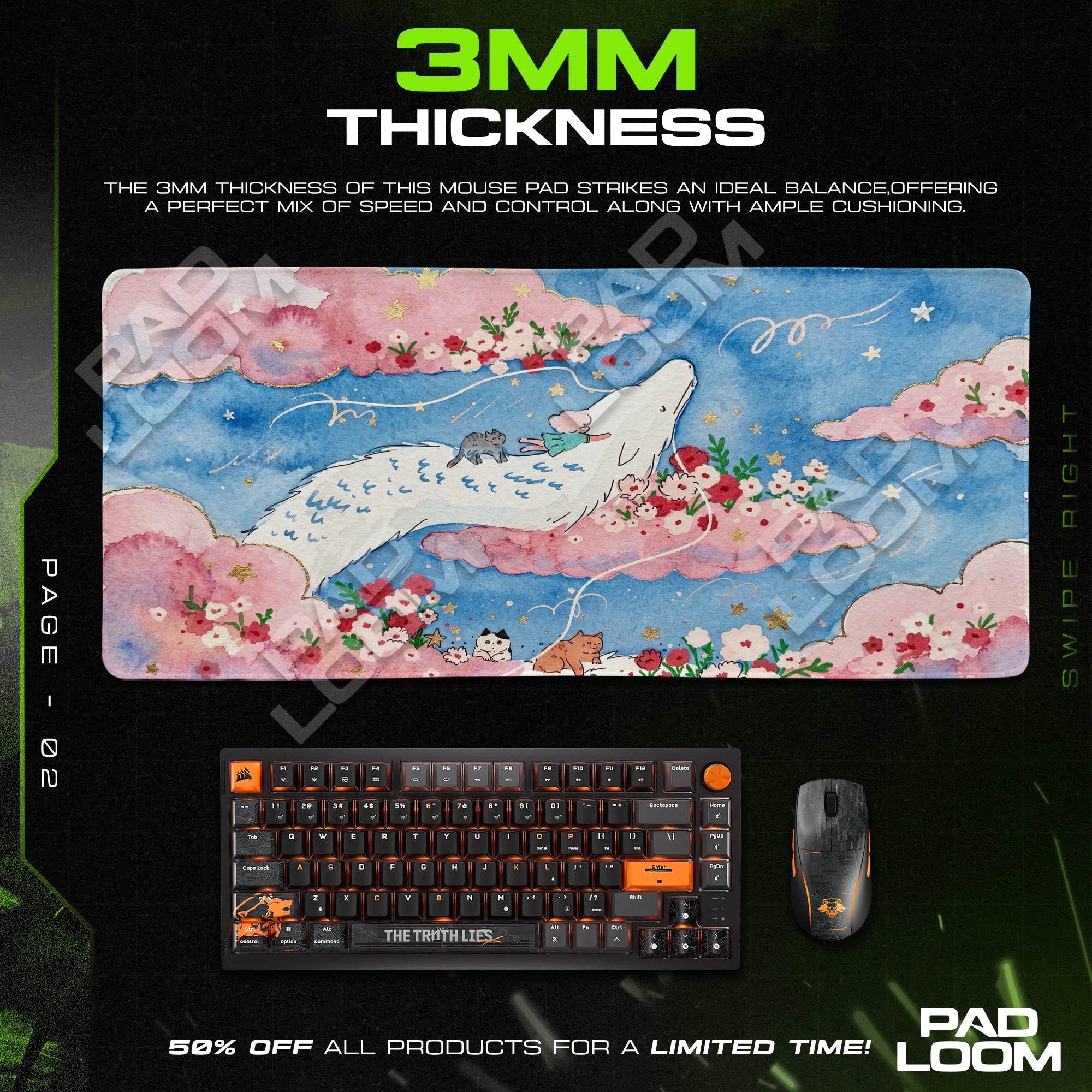 Sky Whale Bloom Voyage Mouse Pad - Kawaii Desk Mat