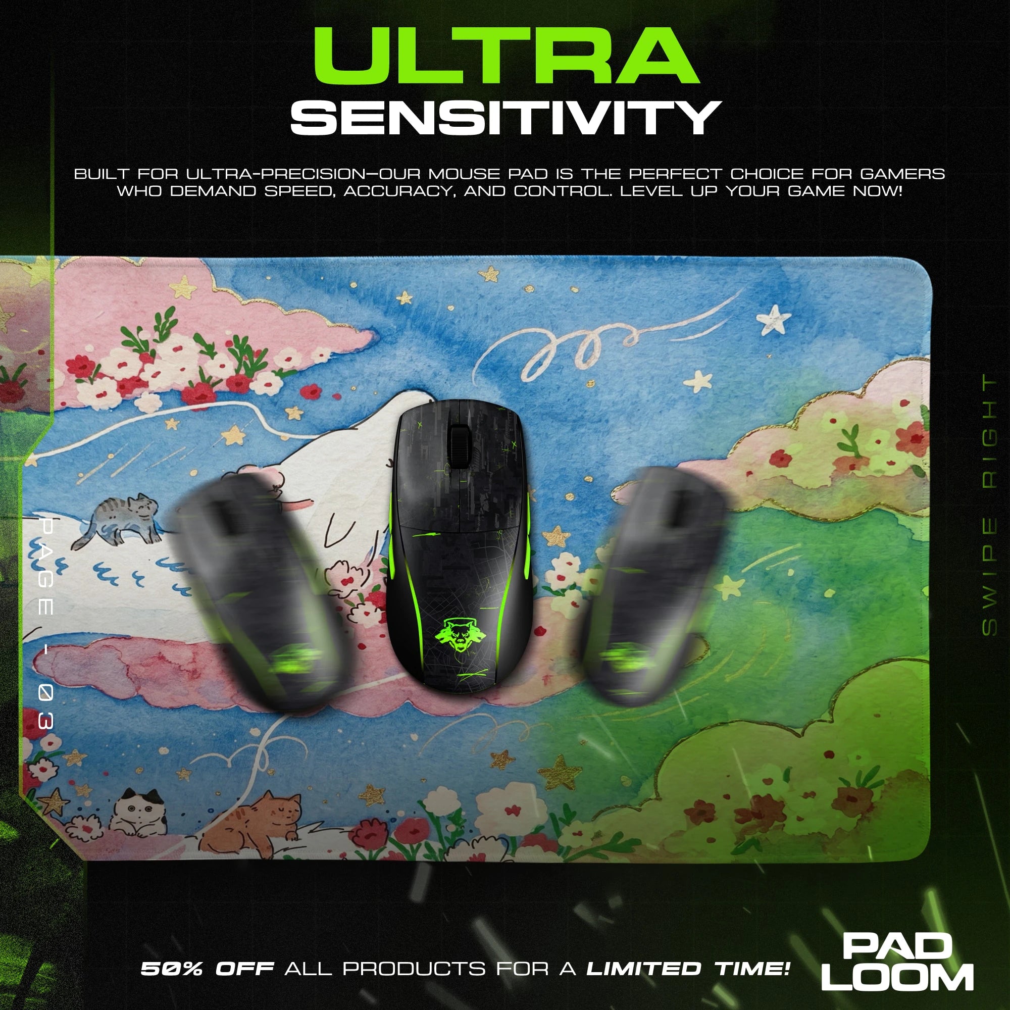 Sky Whale Bloom Voyage Mouse Pad - Kawaii Desk Mat