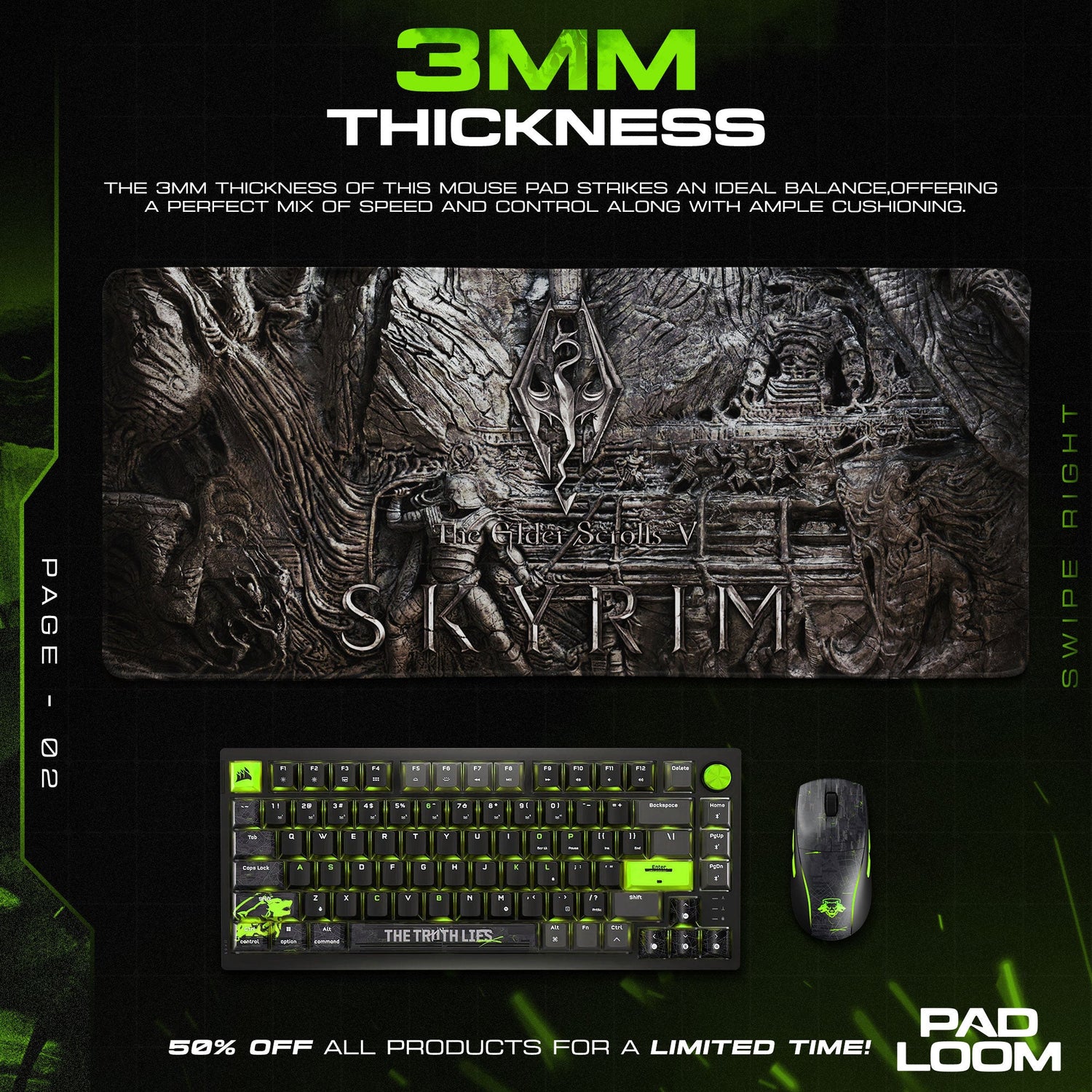 Skyrim Dragon Emblem Mouse Pad, Game Art Gaming Desk Mat Padloom