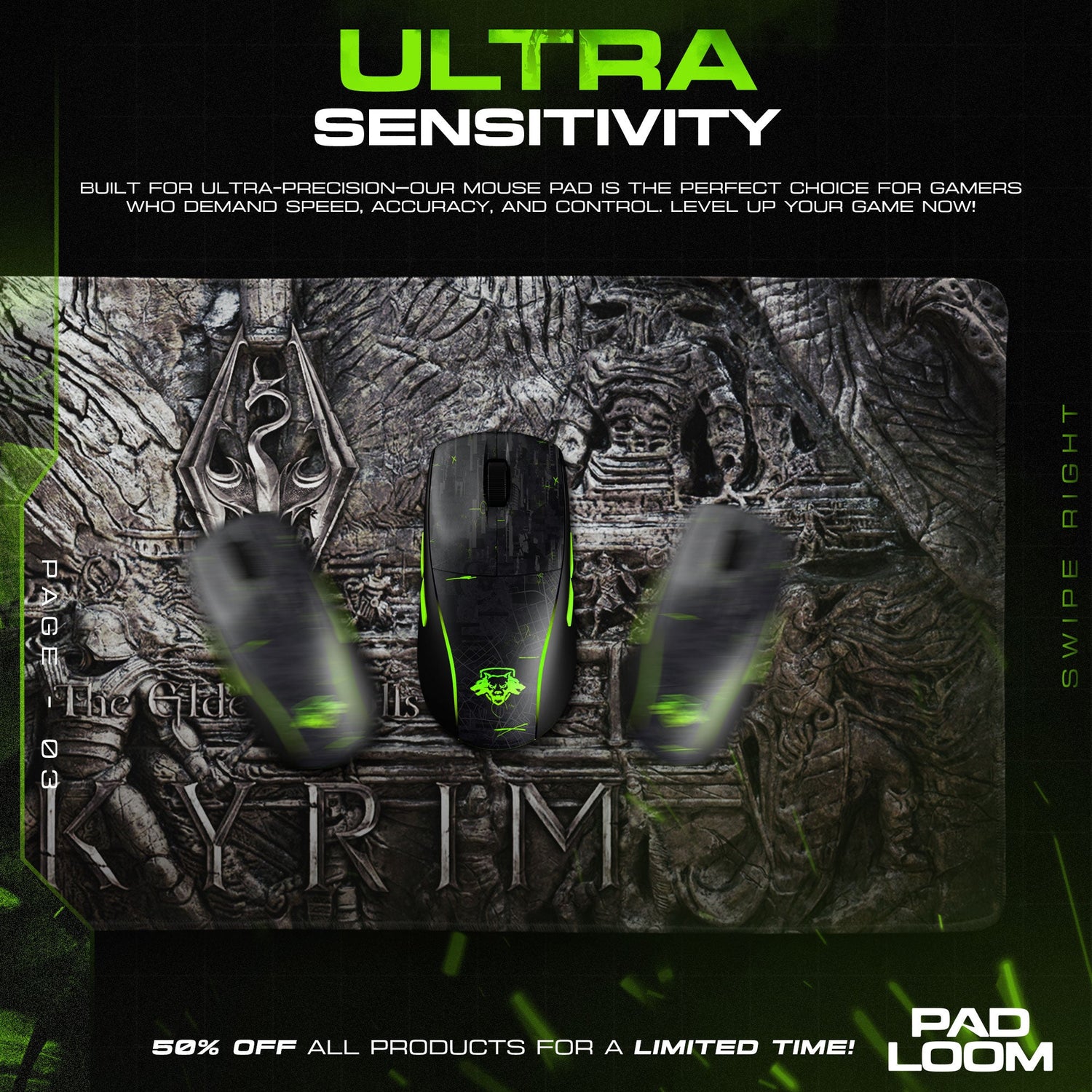 Skyrim Dragon Emblem Mouse Pad, Game Art Gaming Desk Mat Padloom