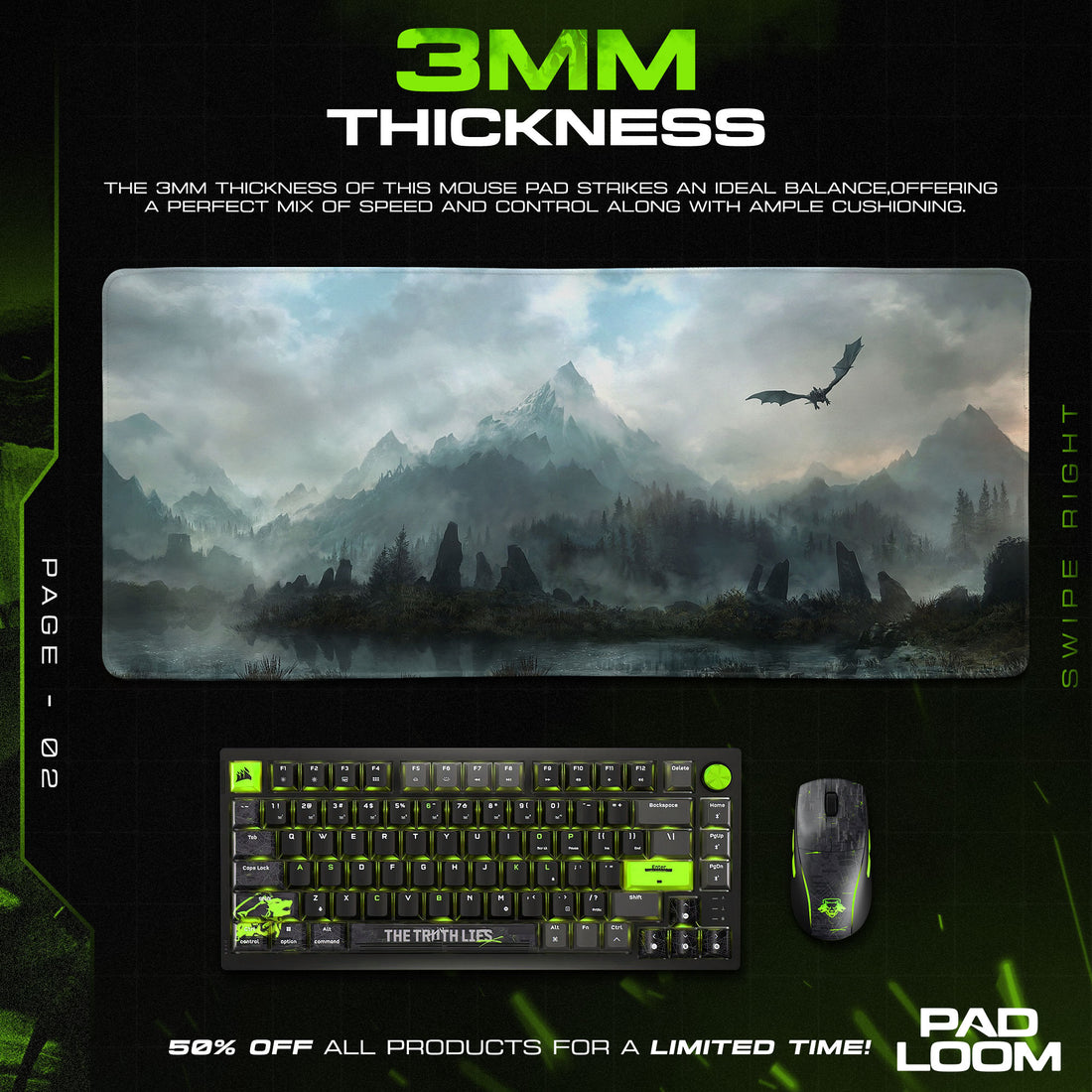 Skyrim Dragon Over Mountain Mouse Pad, Game Skyrim Gaming Desk Mat