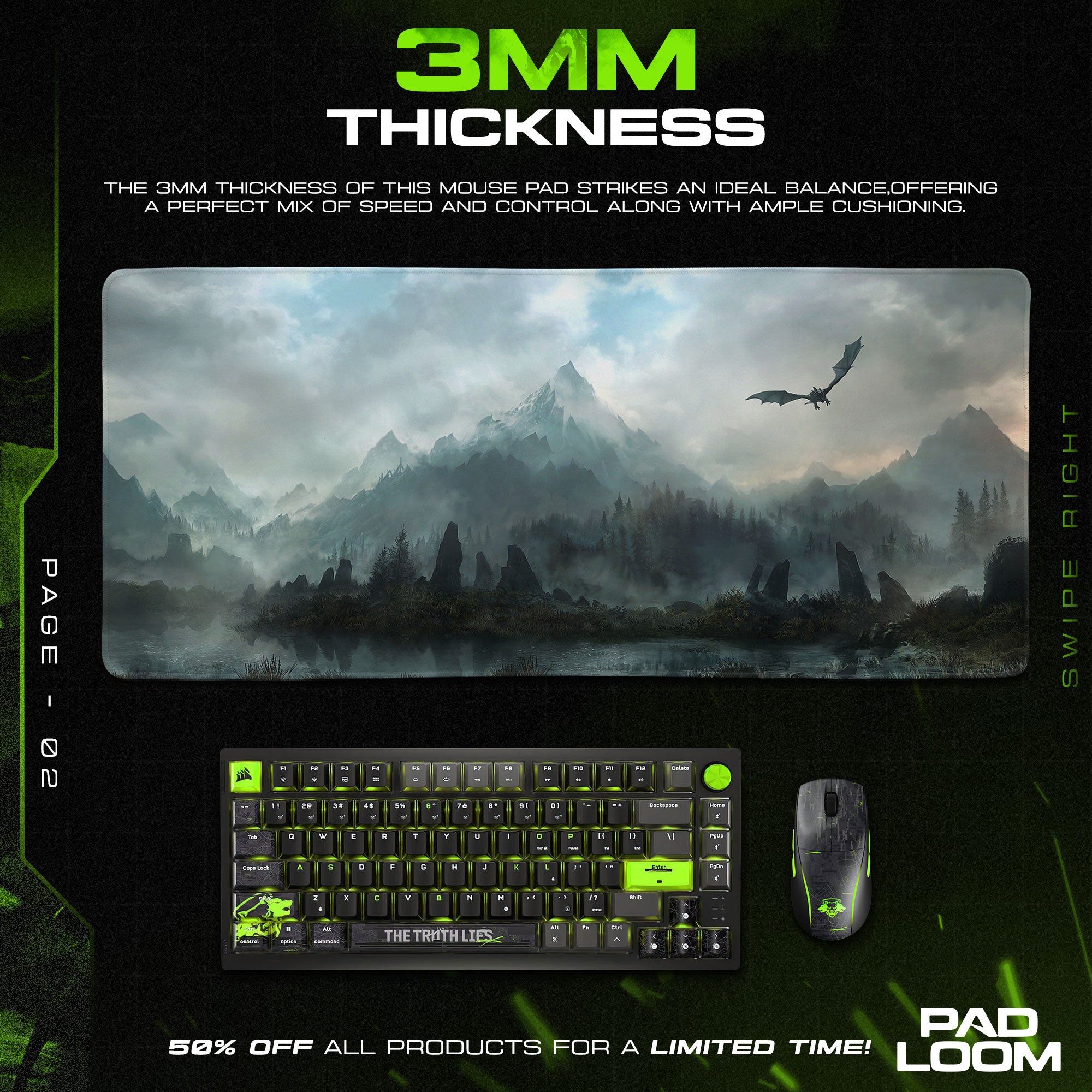 Skyrim Dragon Over Mountain Mouse Pad, Game Skyrim Gaming Desk Mat